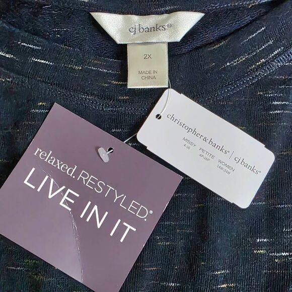 CJ Banks Navy Relaxed Restyled Tee Top 2X NWT - Picture 4 of 7